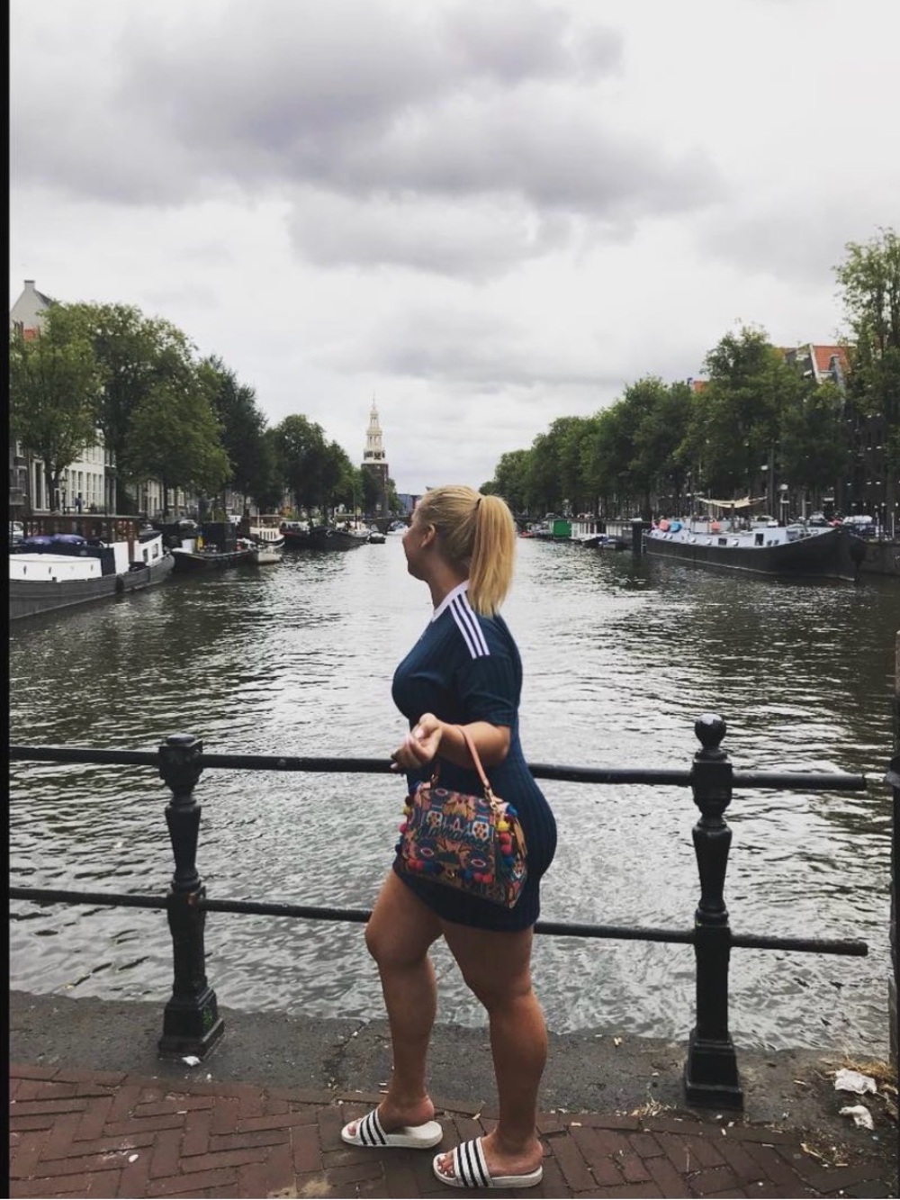 Adidas Blue Striped Crewneck Dress - Picture 2 of 3